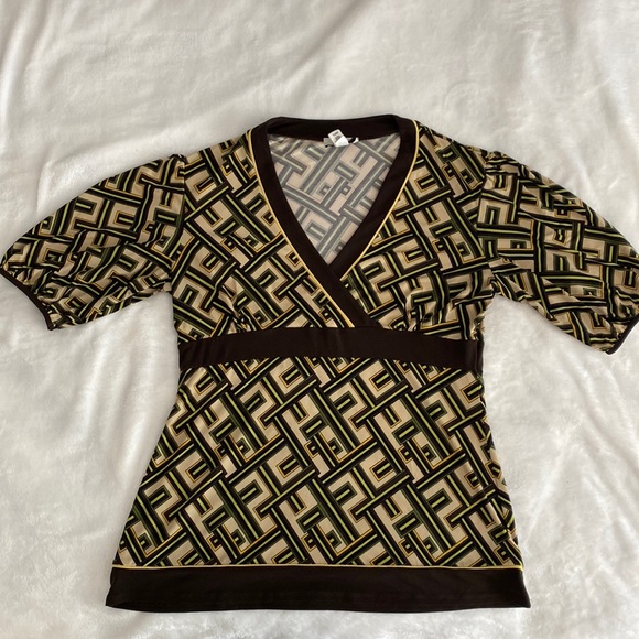 Ann Taylor LOFT geometric brown and green kimono style blouse - Picture 1 of 16